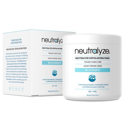 Neutralyze Exfoliating Pads jar and box — salicylic + mandelic acid acne treatment pads for clogged pores and blackheads