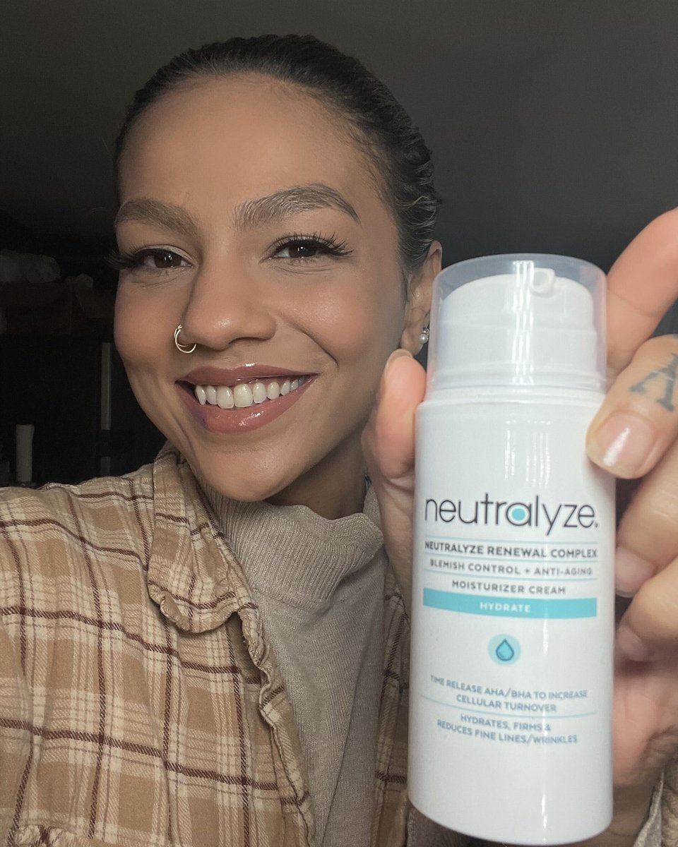 Neutralyze customer holding her product